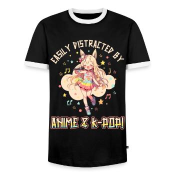 Easily distracted by Anime and K-Pop - Men's Ringer Shirt - black/white - Front - AI Model Female 172 light (172cm) & AI Model Male 178 light (178cm)