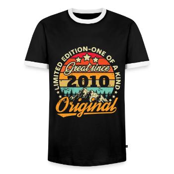 Cadeau D'anniversaire Vintage 2010 - T-shirt contrasté Homme - noir/blanc - Devant - AI Model Female 172 light (172cm) & AI Model Male 178 light (178cm)