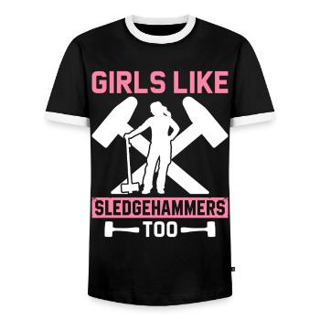 Fun day of house demolition - Men's Ringer Shirt - black/white - Front - AI Model Female 172 light (172cm) & AI Model Male 178 light (178cm)