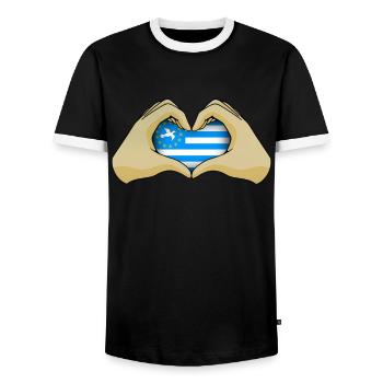 Sud Cameroun - T-shirt contrasté Homme - noir/blanc - Devant - AI Model Female 172 light (172cm) & AI Model Male 178 light (178cm)