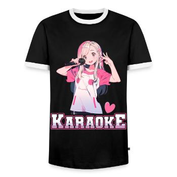 Filles Manga Anime Karaoké - T-shirt contrasté Homme - noir/blanc - Devant - AI Model Female 172 light (172cm) & AI Model Male 178 light (178cm)