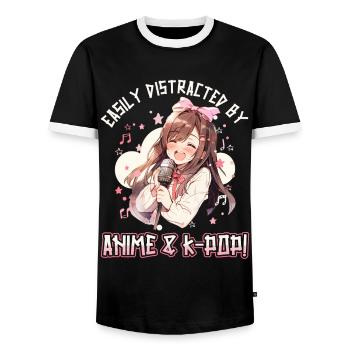 Easily distracted by Anime and K-Pop - Men's Ringer Shirt - black/white - Front - AI Model Female 172 light (172cm) & AI Model Male 178 light (178cm)