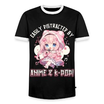 Easily distracted by Anime and K-Pop - Men's Ringer Shirt - black/white - Front - AI Model Female 172 light (172cm) & AI Model Male 178 light (178cm)