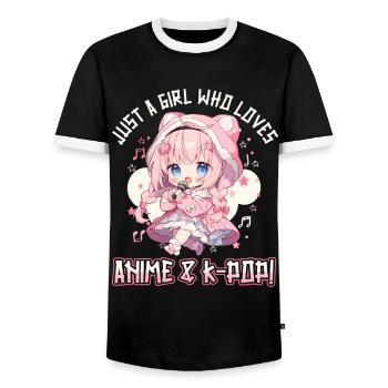 Juste une fille qui aime l’anime et la K-Pop - T-shirt contrasté Homme - noir/blanc - Devant - AI Model Female 172 light (172cm) & AI Model Male 178 light (178cm)