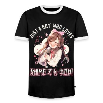 Juste un garçon qui aime l’anime et la K-Pop - T-shirt contrasté Homme - noir/blanc - Devant - AI Model Female 172 light (172cm) & AI Model Male 178 light (178cm)