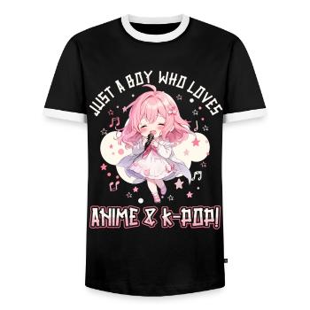 Juste un garçon qui aime l’anime et la K-Pop - T-shirt contrasté Homme - noir/blanc - Devant - AI Model Female 172 light (172cm) & AI Model Male 178 light (178cm)