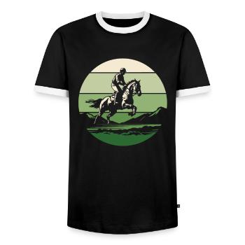 Horse Equestrian Endurance Riding - Men's Ringer Shirt - black/white - Front - AI Model Female 172 light (172cm) & AI Model Male 178 light (178cm)