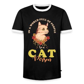 Cat Man Cat Cute - Men's Ringer Shirt - black/white - Front - AI Model Female 172 light (172cm) & AI Model Male 178 light (178cm)