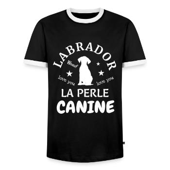 Labrador la perle canine - T-shirt contrasté Homme - noir/blanc - Devant - AI Model Female 172 light (172cm) & AI Model Male 178 light (178cm)