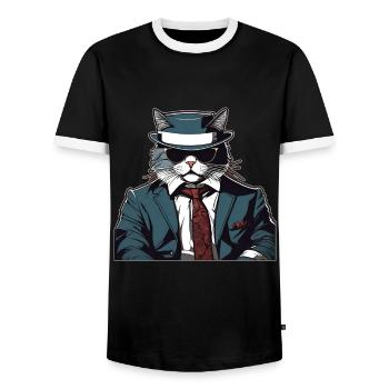 Cat Shirt Cat Gift Idea Putty - Men's Ringer Shirt - black/white - Front - AI Model Female 172 light (172cm) & AI Model Male 178 light (178cm)