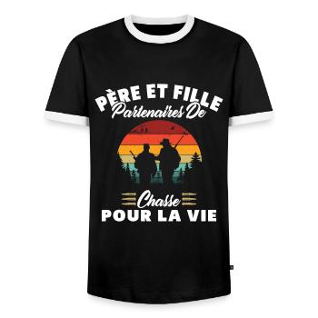 Père Et Fille Partenaires De Chasse Humour Cadeau - T-shirt contrasté Homme - noir/blanc - Devant - AI Model Female 172 light (172cm) & AI Model Male 178 light (178cm)