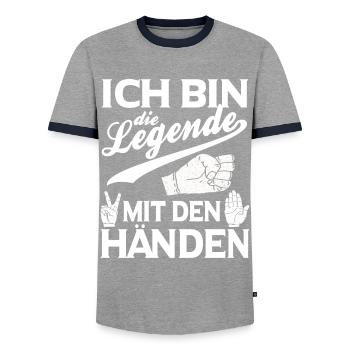 Scissors Stone Paper Legend Design - Men's Ringer Shirt - grey/navy  - Front - AI Model Female 172 light (172cm) & AI Model Male 178 light (178cm)