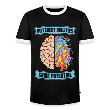 IEP Different Abilities Same Potential Educator - Männer Kontrast-T-Shirt - Schwarz/Weiß - Vorne - AI Model Female 172 light (172cm) & AI Model Male 178 light (178cm)