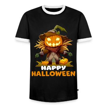 Happy Halloween Pumpkin Scarecrow Graphic - Men's Ringer Shirt - black/white - Front - AI Model Female 172 light (172cm) & AI Model Male 178 light (178cm)