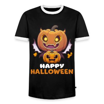 Funny Pumpkin With Wings Happy Halloween Graphic - Men's Ringer Shirt - black/white - Front - AI Model Female 172 light (172cm) & AI Model Male 178 light (178cm)