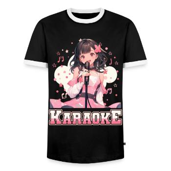Filles Manga Anime Karaoké - T-shirt contrasté Homme - noir/blanc - Devant - AI Model Female 172 light (172cm) & AI Model Male 178 light (178cm)