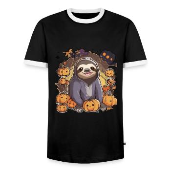 Sloth Halloween Sloths Sloth Pumpkin - Men's Ringer Shirt - black/white - Front - AI Model Female 172 light (172cm) & AI Model Male 178 light (178cm)