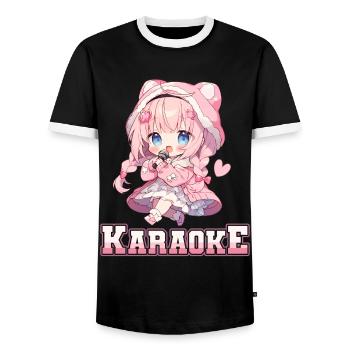 Filles Manga Anime Karaoké - T-shirt contrasté Homme - noir/blanc - Devant - AI Model Female 172 light (172cm) & AI Model Male 178 light (178cm)