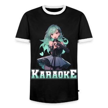 Filles Manga Anime Karaoké - T-shirt contrasté Homme - noir/blanc - Devant - AI Model Female 172 light (172cm) & AI Model Male 178 light (178cm)