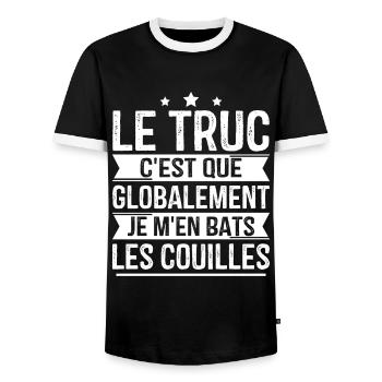 Globalement je m'en bats les couilles - T-shirt contrasté Homme - noir/blanc - Devant - AI Model Female 172 light (172cm) & AI Model Male 178 light (178cm)