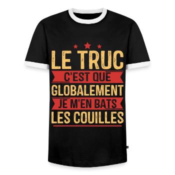 Globalement je m'en bats les couilles - T-shirt contrasté Homme - noir/blanc - Devant - AI Model Female 172 light (172cm) & AI Model Male 178 light (178cm)