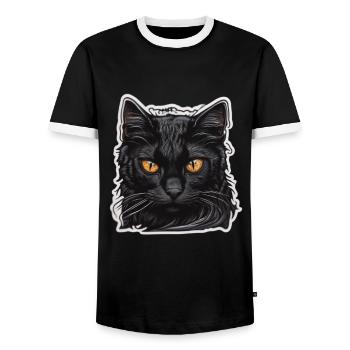 Schwarze Katze - Männer Kontrast-T-Shirt - Schwarz/Weiß - Vorne - AI Model Female 172 light (172cm) & AI Model Male 178 light (178cm)