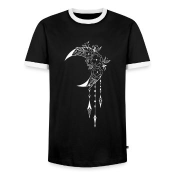 Mystisches Wicca-Design mit Halbmond und Blumen - Männer Kontrast-T-Shirt - Schwarz/Weiß - Vorne - AI Model Female 172 light (172cm) & AI Model Male 178 light (178cm)