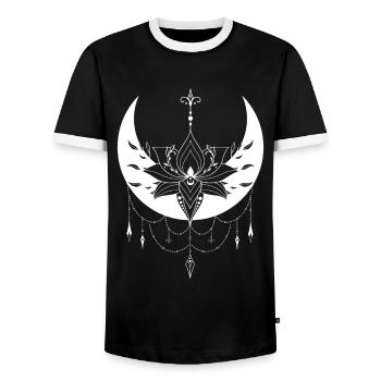 Mystische Halbmond-Lotus für Wicca und Pagans - Männer Kontrast-T-Shirt - Schwarz/Weiß - Vorne - AI Model Female 172 light (172cm) & AI Model Male 178 light (178cm)
