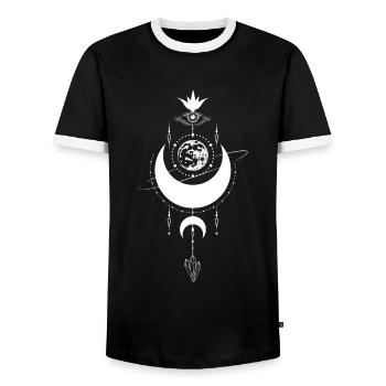 Mystisches Design: Auge mit Mondphasen & Kristalle - Männer Kontrast-T-Shirt - Schwarz/Weiß - Vorne - AI Model Female 172 light (172cm) & AI Model Male 178 light (178cm)