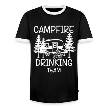 Aventure en camping : feu de camp et boire dans les bois - T-shirt contrasté Homme - noir/blanc - Devant - AI Model Female 172 light (172cm) & AI Model Male 178 light (178cm)