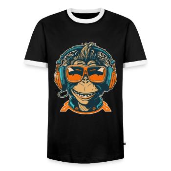 Affe DJ Sonnenbrille Kopfhörer Schimpanse Bunt - Männer Kontrast-T-Shirt - Schwarz/Weiß - Vorne - AI Model Female 172 light (172cm) & AI Model Male 178 light (178cm)