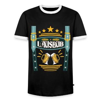 Lederhosen Lausbua Bayerisch Trachten Shirt Herren - Men's Ringer Shirt - black/white - Front - AI Model Female 172 light (172cm) & AI Model Male 178 light (178cm)
