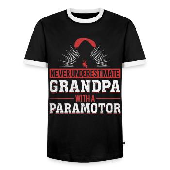 Never Underestimate Grandpa With A Paramotor - Men's Ringer Shirt - black/white - Front - AI Model Female 172 light (172cm) & AI Model Male 178 light (178cm)