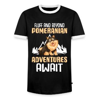 Des aventures en peluche et au-delà de la Poméranie vous attendent - T-shirt contrasté Homme - noir/blanc - Devant - AI Model Female 172 light (172cm) & AI Model Male 178 light (178cm)