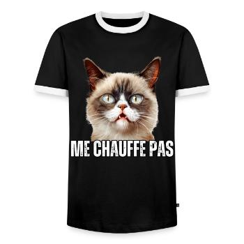 Cadeau Humour propriétaire chat me chauffe pas - T-shirt contrasté Homme - noir/blanc - Devant - AI Model Female 172 light (172cm) & AI Model Male 178 light (178cm)
