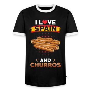 Churros Espagne Cuisine espagnole - T-shirt contrasté Homme - noir/blanc - Devant - AI Model Female 172 light (172cm) & AI Model Male 178 light (178cm)
