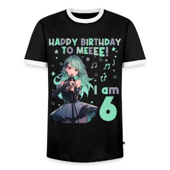Anime Mandga K-Pop KPop Girl 6th Birthday - Men's Ringer Shirt - black/white - Front - AI Model Female 172 light (172cm) & AI Model Male 178 light (178cm)