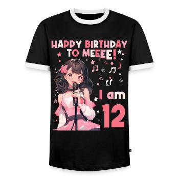 Anime Mandga K-Pop KPop Girl 12th Birthday - Men's Ringer Shirt - black/white - Front - AI Model Female 172 light (172cm) & AI Model Male 178 light (178cm)