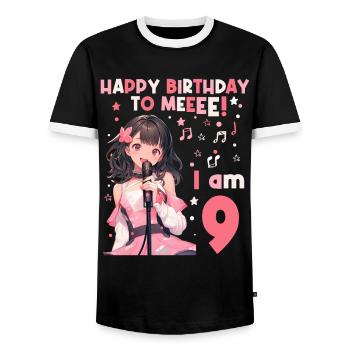 Anime Mandga K-Pop KPop Girl 9th Birthday - Men's Ringer Shirt - black/white - Front - AI Model Female 172 light (172cm) & AI Model Male 178 light (178cm)