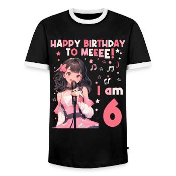 Anime Mandga K-Pop KPop Girl 6th Birthday - Men's Ringer Shirt - black/white - Front - AI Model Female 172 light (172cm) & AI Model Male 178 light (178cm)