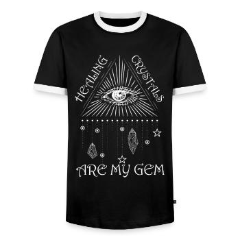 Funny Gemstone Chakra Healer Spiritual - Men's Ringer Shirt - black/white - Front - AI Model Female 172 light (172cm) & AI Model Male 178 light (178cm)
