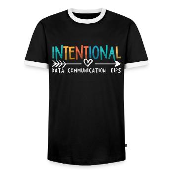 IEP Intentional Data Communication Autism Teacher - Men's Ringer Shirt - black/white - Front - AI Model Female 172 light (172cm) & AI Model Male 178 light (178cm)
