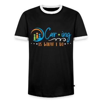 Caregiving Caring Is What I Do Caretaker Caregiver - Men's Ringer Shirt - black/white - Front - AI Model Female 172 light (172cm) & AI Model Male 178 light (178cm)