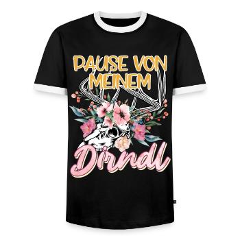 Trachten Shirt Damen Pause von meinem Dirndl - Männer Kontrast-T-Shirt - Schwarz/Weiß - Vorne - AI Model Female 172 light (172cm) & AI Model Male 178 light (178cm)