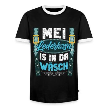 Mei Lederhosn is in da Wäsch Shirt - Männer Kontrast-T-Shirt - Schwarz/Weiß - Vorne - AI Model Female 172 light (172cm) & AI Model Male 178 light (178cm)