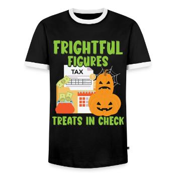 Terrifying Figures Treats in Check Hallow - Men's Ringer Shirt - black/white - Front - AI Model Female 172 light (172cm) & AI Model Male 178 light (178cm)