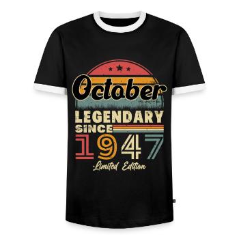 Cadeau D'anniversaire Octobre 1947 Vintage - T-shirt contrasté Homme - noir/blanc - Devant - AI Model Female 172 light (172cm) & AI Model Male 178 light (178cm)