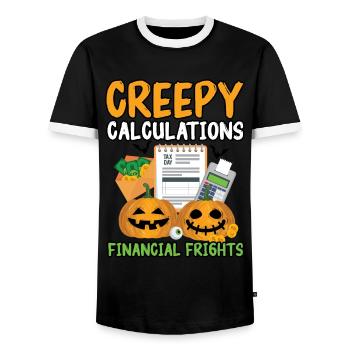 Gruselige Berechnungen Finanzielle Ängste Hallowee - Männer Kontrast-T-Shirt - Schwarz/Weiß - Vorne - AI Model Female 172 light (172cm) & AI Model Male 178 light (178cm)