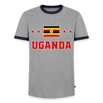 Uganda - Men's Ringer Shirt - grey/navy  - Front - AI Model Female 172 light (172cm) & AI Model Male 178 light (178cm)