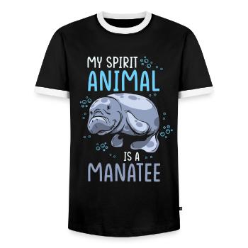 Manatee My power animal is a manatee - Men's Ringer Shirt - black/white - Front - AI Model Female 172 light (172cm) & AI Model Male 178 light (178cm)